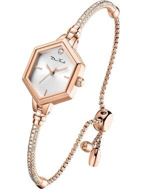 Women's Rose Gold Shell - White Diamond Dress Analog Hexagonal Bracelet Watch